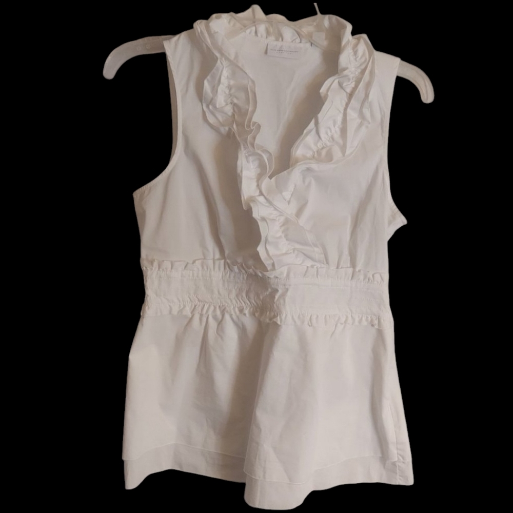 NY & Co. Sleeveless white blouse Ruffled Surplice Smocked Waist NWOT